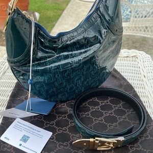 Gucci RARE Glam Horsebit Hobo Patent Teal